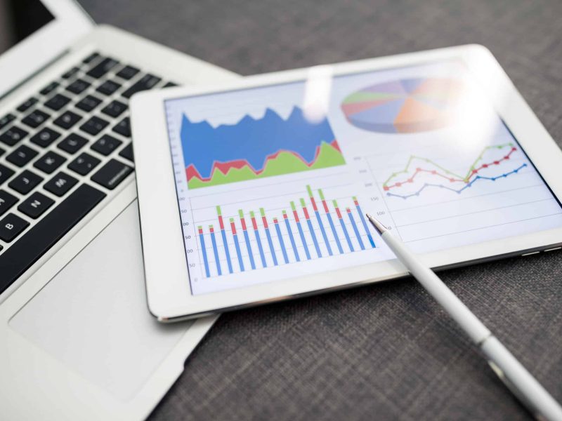 Digital tablet showing charts and diagram
